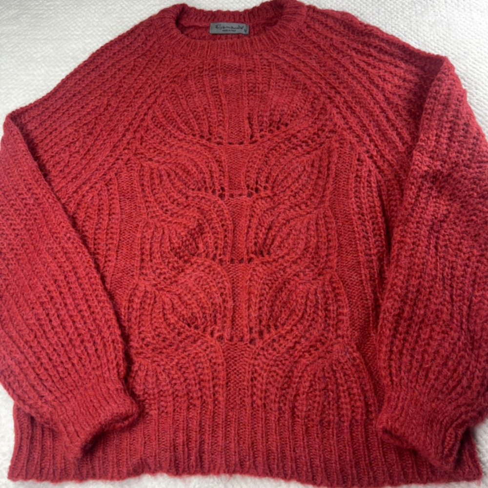Elsamanda Made in Italy Alpaca Knit Sweater Medium Red Wool‎ Blend Textured